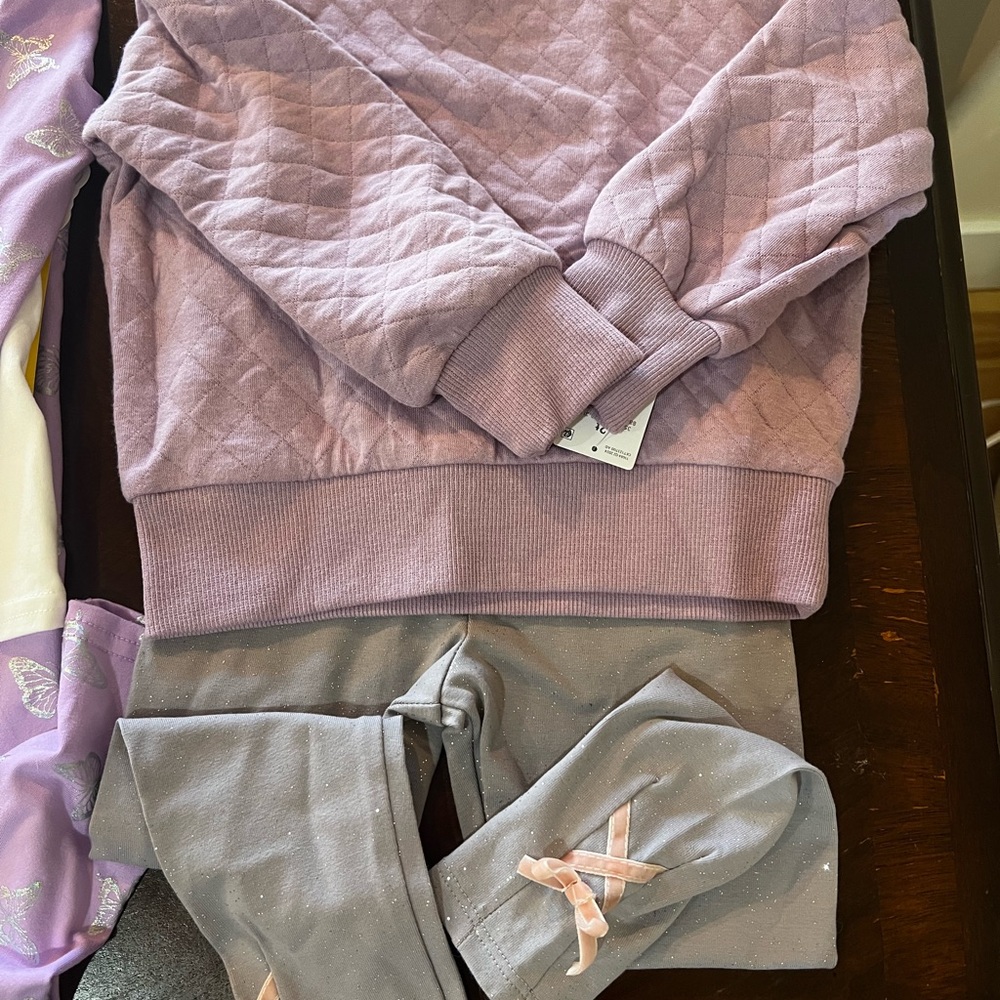 Kids Lavender Quilted Sweatshirt and Gray Leggings Set